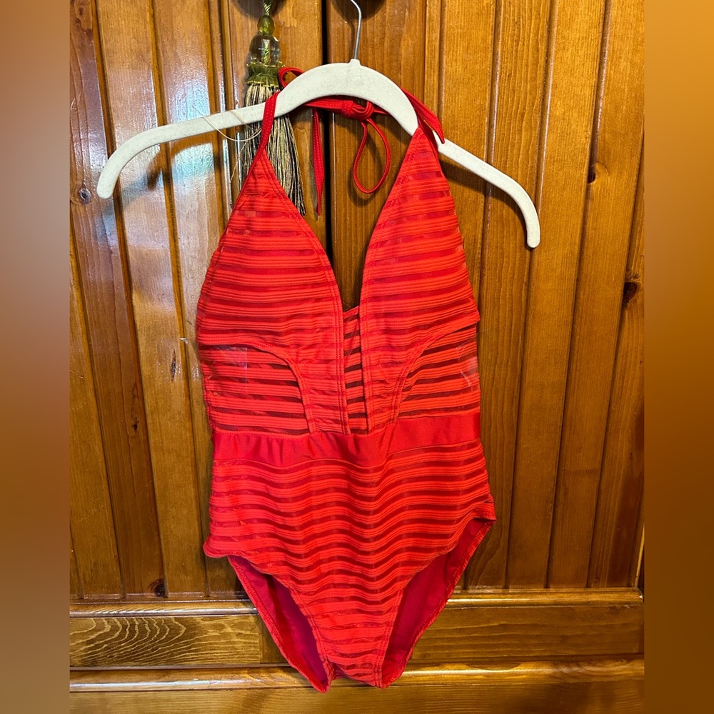 Orange size XL full body swimsuit halter style